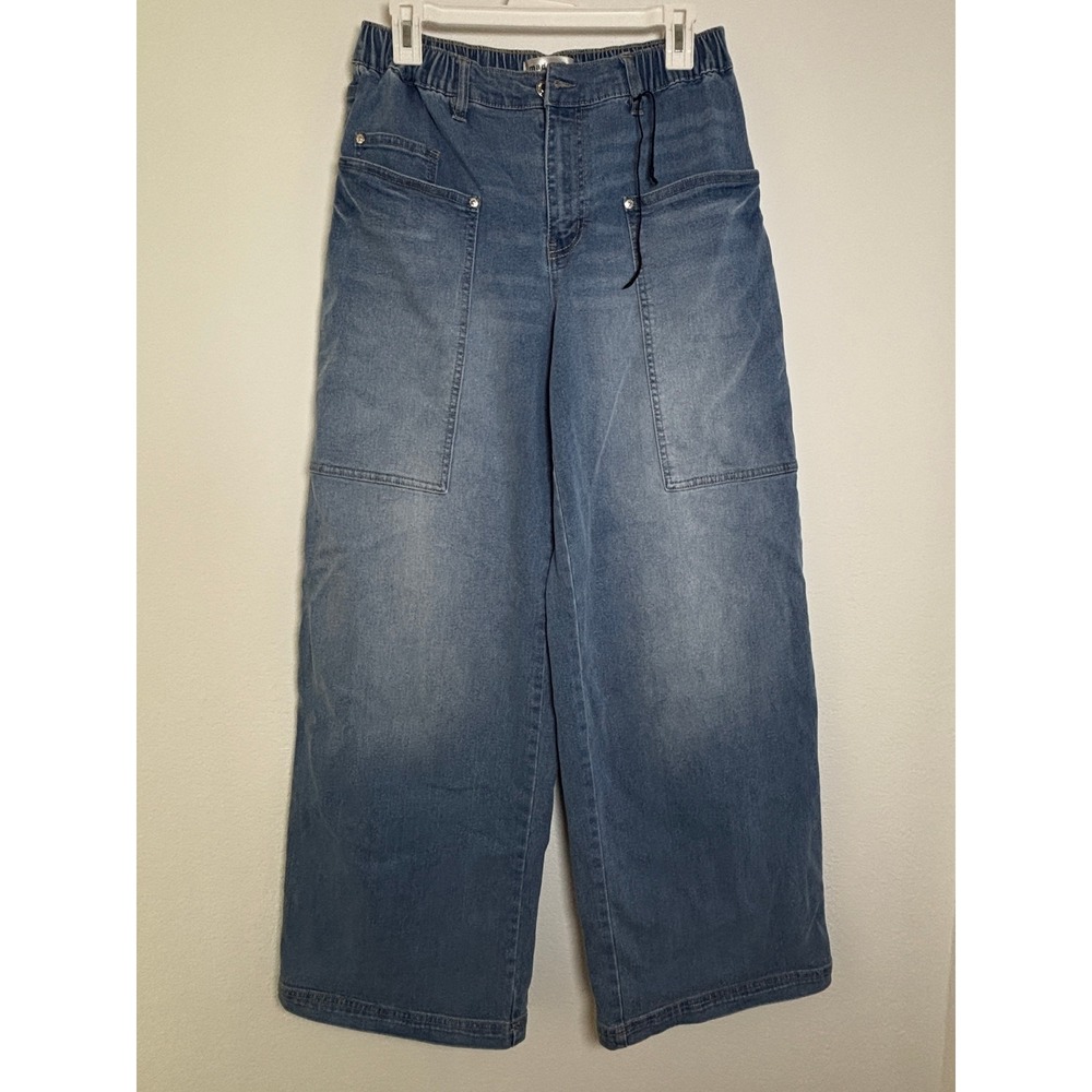 Madden Girl Wide Leg Carpenter Jeans Medium Wash Blue‎ Elastic Waist Size M